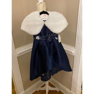 Wonder Nation Girls Holiday Christmas Dress with Faux Fur Capelet Size 5